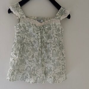 Lace-Trim Toile Sleep sets  - Sage Green